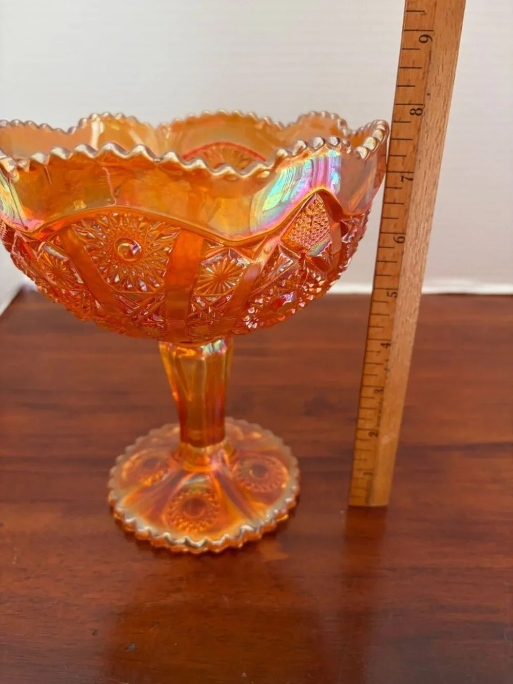 Imperial Glass Marigold Carnival Glass Hobstar Pedestal Compote